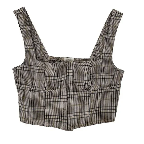 NWT Full Tilt Womens Cream Black Plaid Hook & Eye Closure Sleeveless Crop Top M - Picture 5 of 10